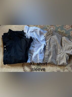 Three Short-Sleeve Button Shirts - Black, Light Blue, Khaki